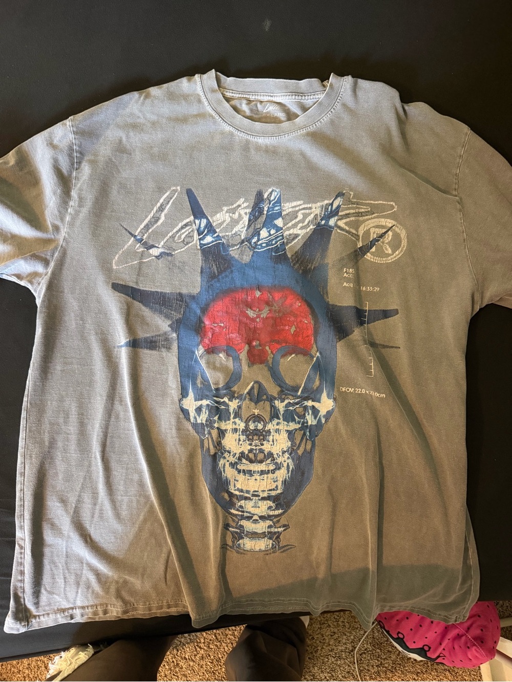 Loiter Graphic Skull Print Men’s T-Shirt - Gray with Blue & Red Design